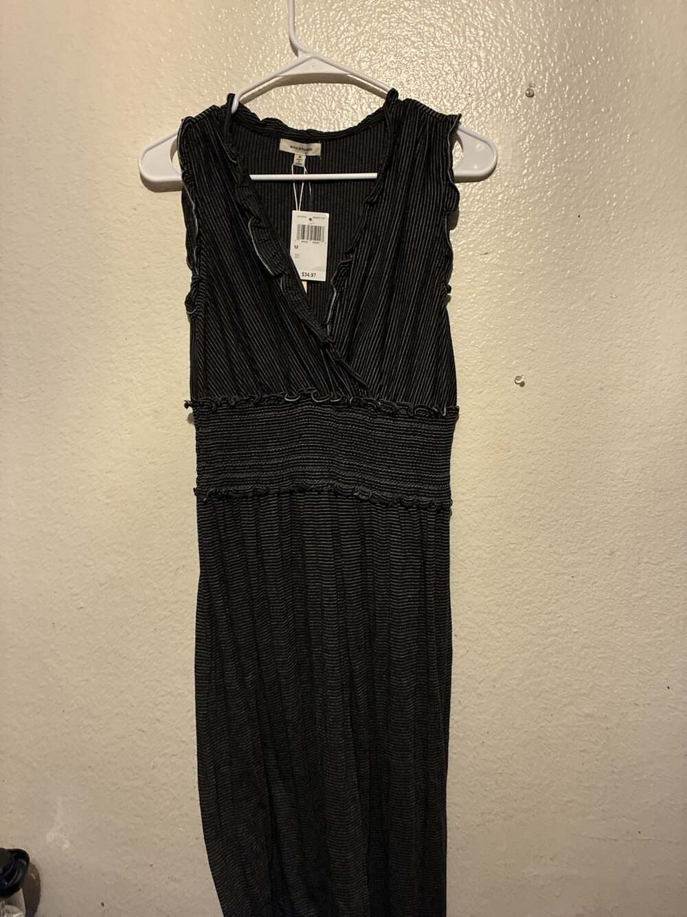 Max Studio Sleeveless Striped Midi Dress with Smocked Waist and Ruffle Detail